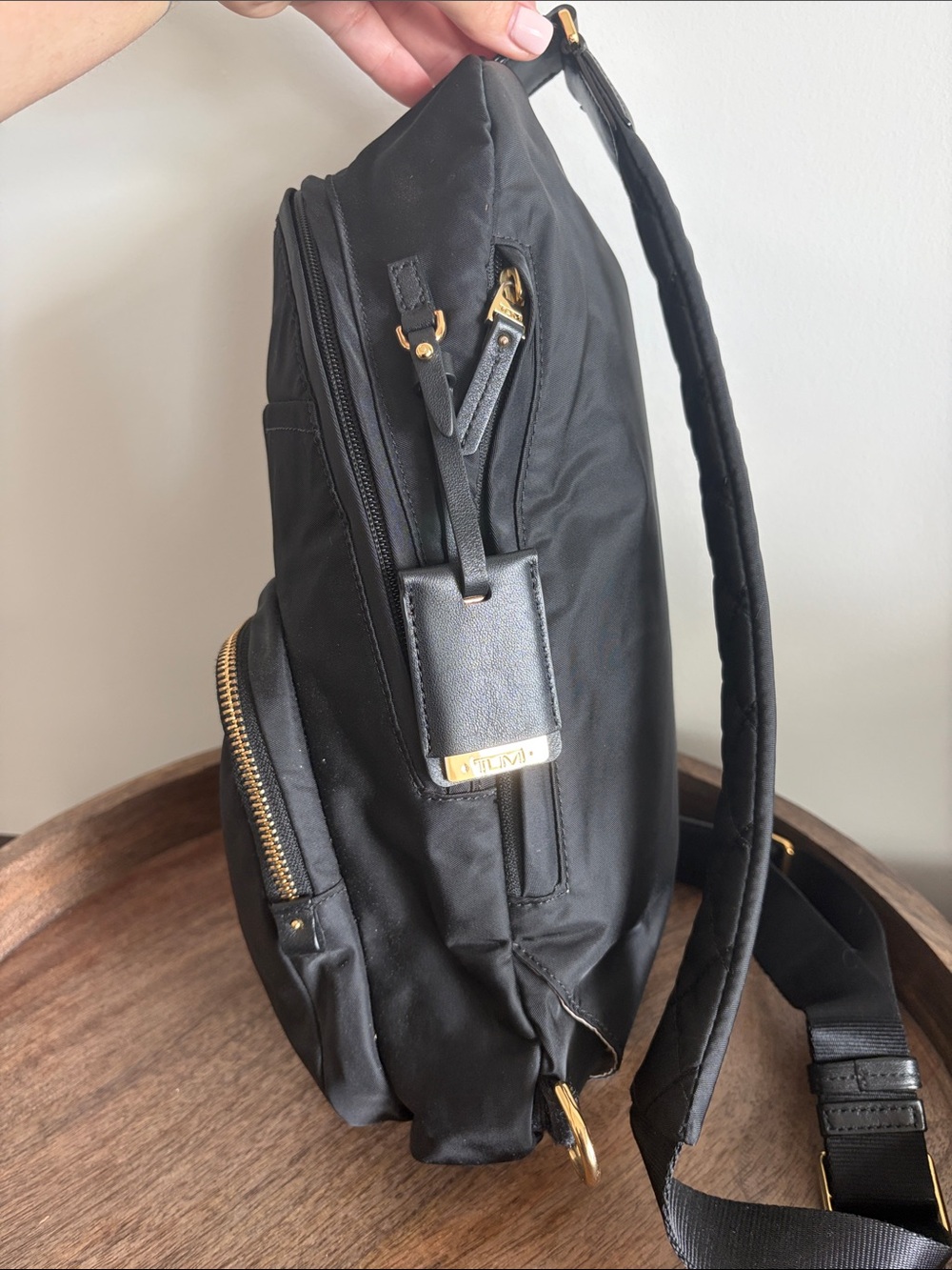 TUMI Voyageur Nadia Convertible Backpack/Sling – Black Nylon Gold Hardware - Picture 4 of 15